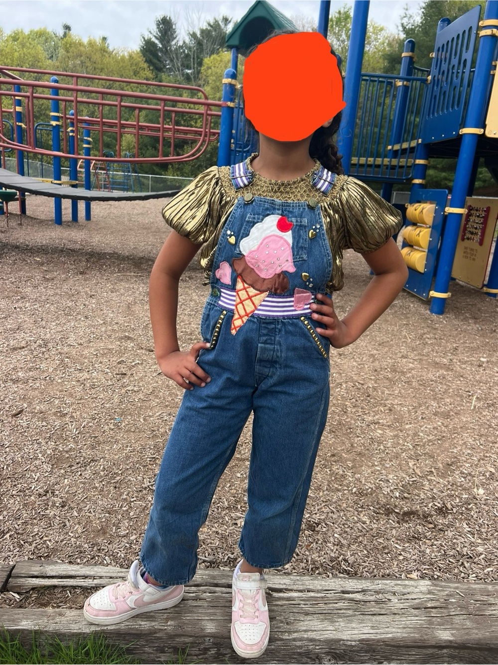 Vintage OshKosh B’gosh Girls Whimsical Studded Ice Cream Denim Overalls